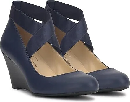 Jessica Simpson Saedra Dress Wedge High Women's Heels Navy Baby Sleek : 6.5 M
