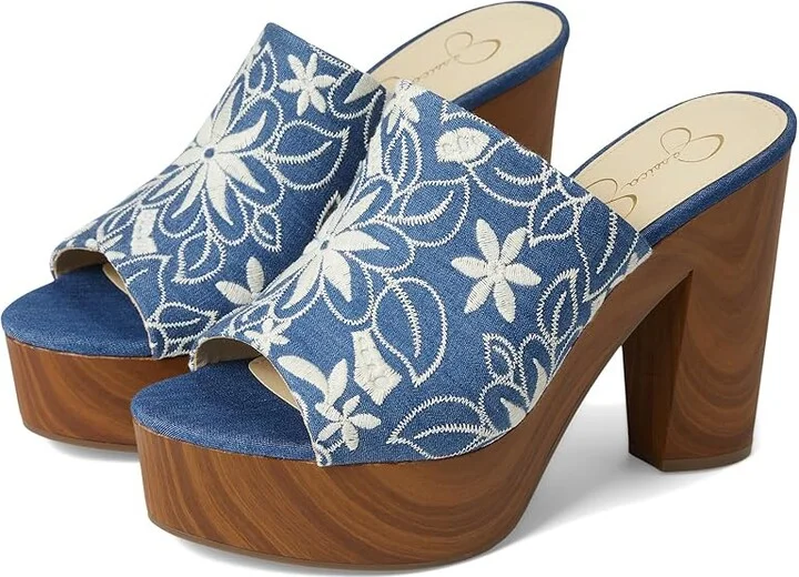 Jessica Simpson Shelbie Block Heel Platform Mule Women's Shoes Medium Blue : 8.5 M, Synthetic