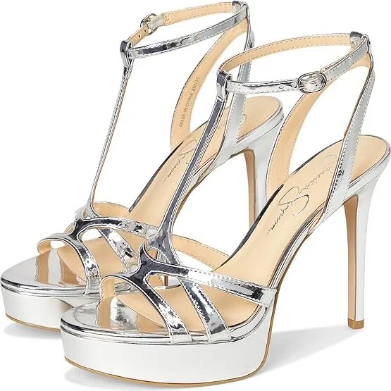 Jessica Simpson Sippete T-Strap Platform Sandals Women's Sandals Silver : 11 M, Rubber/Synthetic