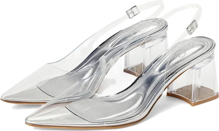 Jessica Simpson Syrina Lucite Slingback Pumps High Women's Heels Clear : 6.5 M, Leather/Rubber
