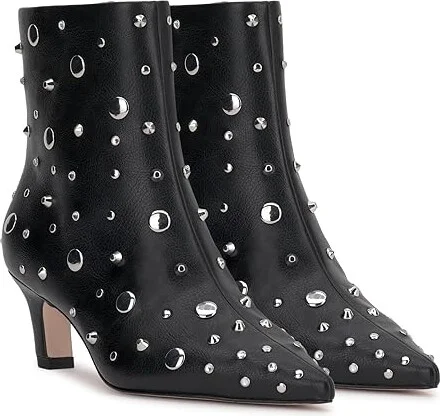 Jessica Simpson Viviana Kitten Heel Studded Bootie Women's Boots Black : 7.5 M, Leather