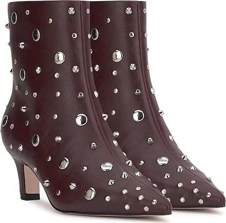 Jessica Simpson Viviana Kitten Heel Studded Bootie Women's Boots Dark Cherry : 8 M, Leather