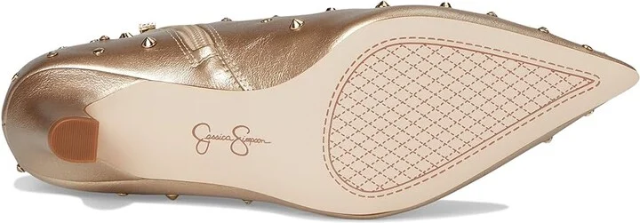 Jessica Simpson Viviana Kitten Heel Studded Bootie Women's Boots Gold : 7.5 M, Leather - Image 3