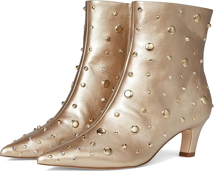 Jessica Simpson Viviana Kitten Heel Studded Bootie Women's Boots Gold : 7.5 M, Leather