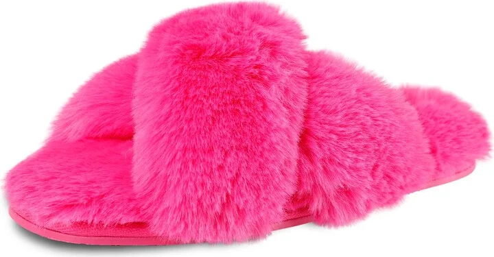 Jessica Simpson Women's Cross Band Plush Slide-on Sandal House Slippers with Memory Foam