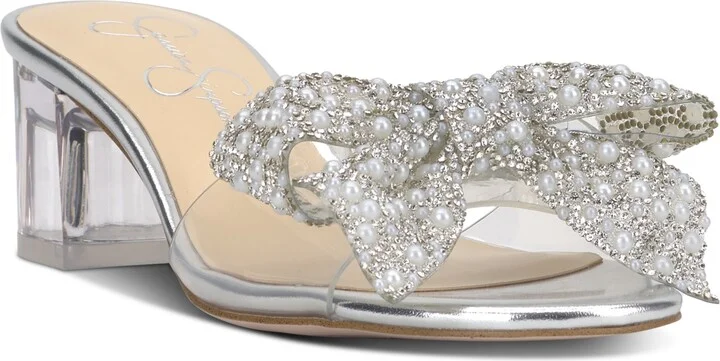 Jessica Simpson Women's Irrone Embellished Bow Block-Heel Sandals - Clear/Silver/Pearl
