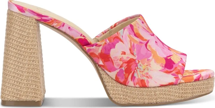 Jessica Simpson Women's Kameena Block-Heel Slip-On Sandals - Pink/Orange Satin - Image 2