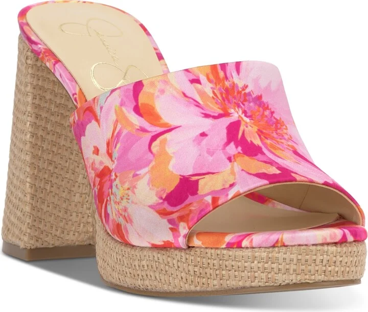 Jessica Simpson Women's Kameena Block-Heel Slip-On Sandals - Pink/Orange Satin