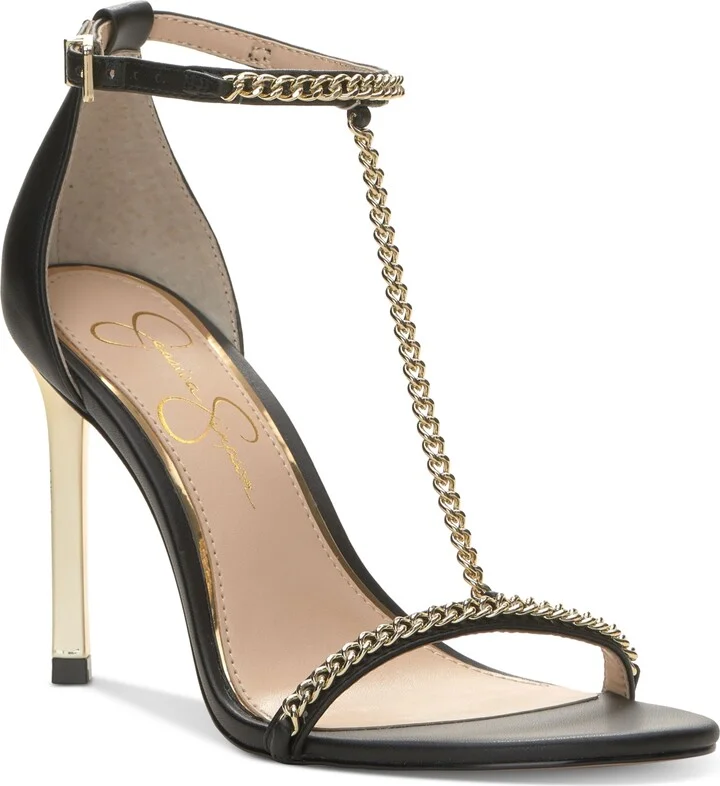 Jessica Simpson Women's Qiven T-Strap Chain Heeled Dress Sandals
