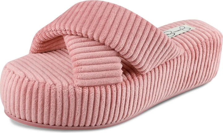 Jessica Simpson Women's Ribbed Terry Cross Band Slide Platform Slipper