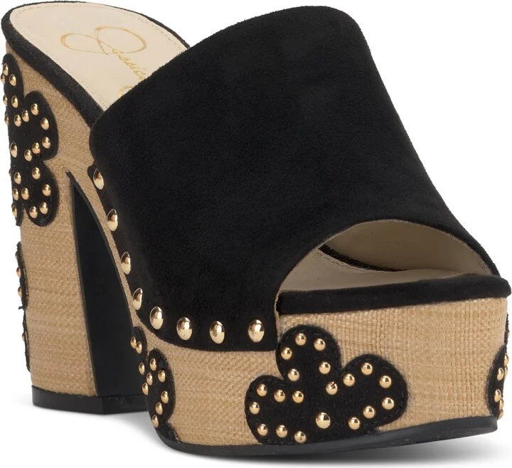 Jessica Simpson Women's Shelbie Floral Wood Heeled Platform Sandals