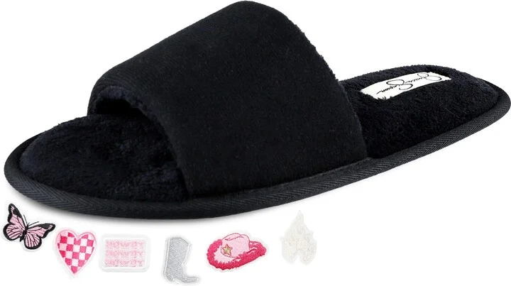 Jessica Simpson Women's Slide-On Open Toe Memory Foam Slippers with Removable Velcro Patches