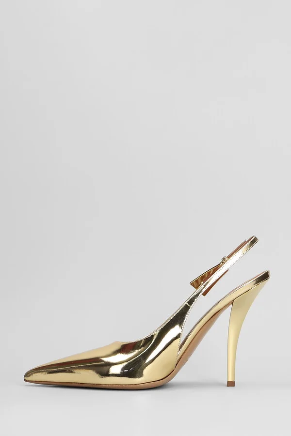 Jessica Slingback 95 Pumps In Gold Leather - Image 3