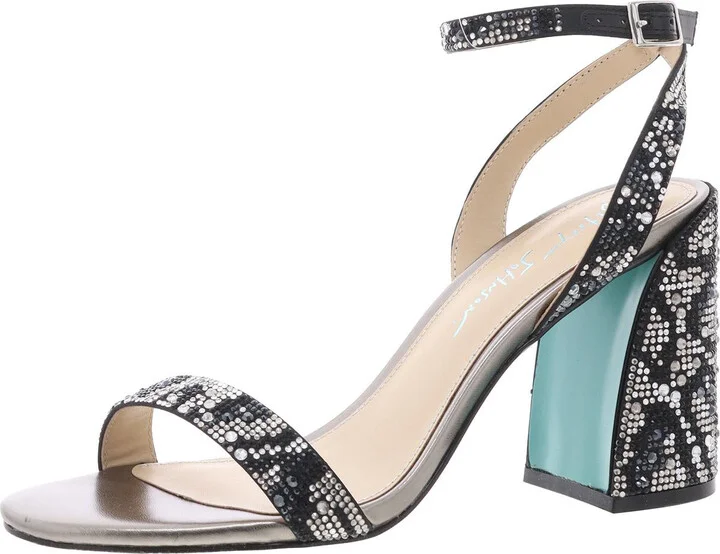 Jet Womens Jeweled Faux Leather Block Heels