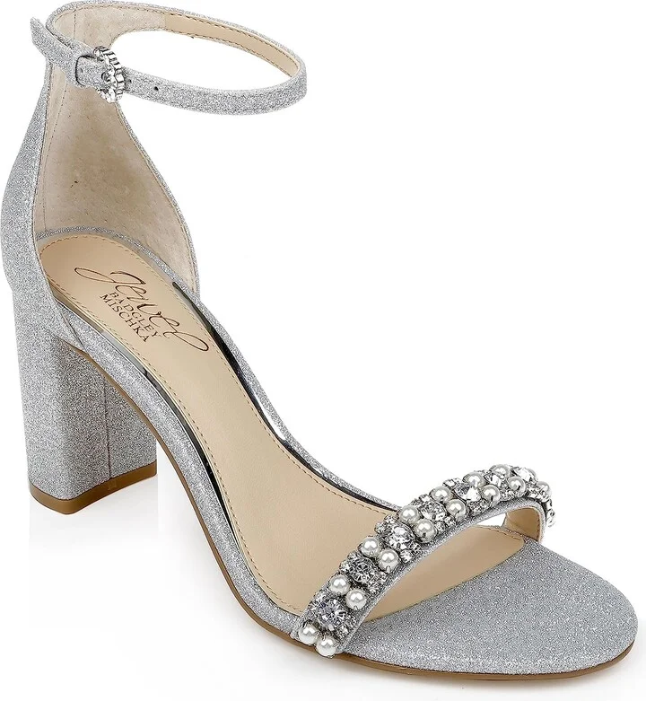 Jewel Badgley Mischka Daylann Pearl and Crystal Block Heel Sandal