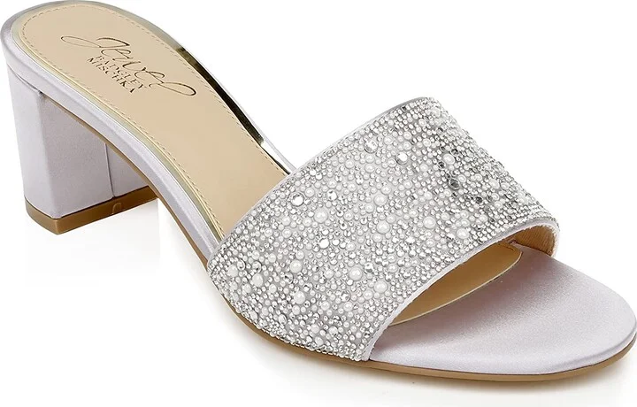 Jewel Badgley Mischka Della Glitter Block Heel Mules