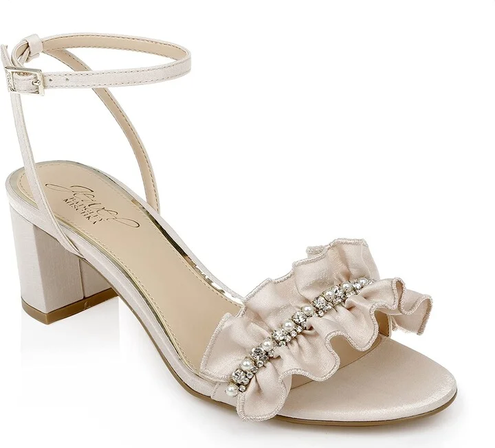 Jewel Badgley Mischka Desirie Ruffle Block Heel Sandal