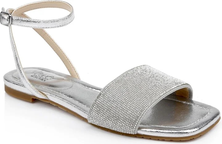 Jewel Badgley Mischka Hadley Flat Sandals with Ankle Strap