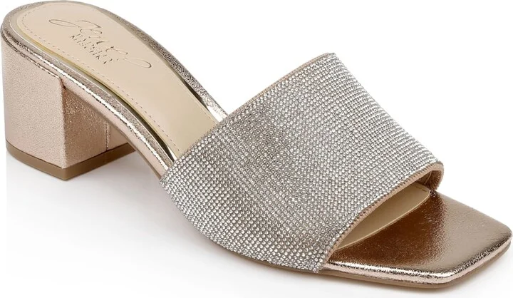 Jewel Badgley Mischka Harlyn Block Heeled Mules with Crystal Vamp
