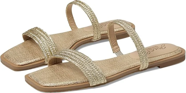Jewel Badgley Mischka Helena Women's Sandals Gold Fabric : 8.5 M, Leather