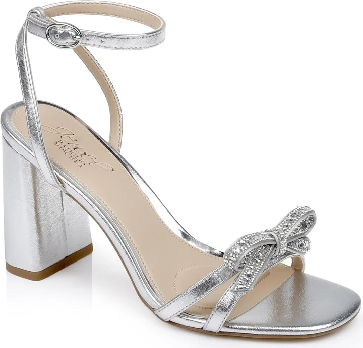 Jewel Badgley Mischka Hillary Block Heel Sandal with Rhinestone Bow