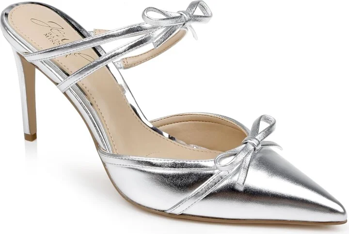 Jewel Badgley Mischka Klarise II Metallic Pointed Toe Double Bow Mules