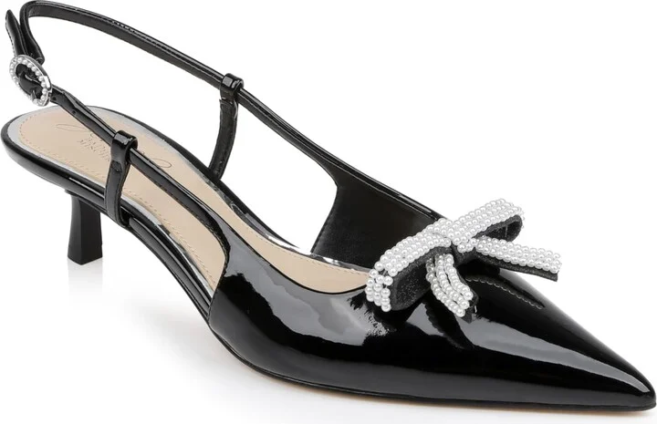Jewel Badgley Mischka Krystia Slingback Kitten Heels with Pearled Bow