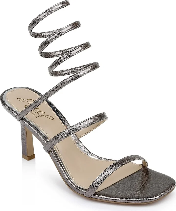 Jewel Badgley Mischka Reina Metallic Wrapped Ankle Stiletto Heel