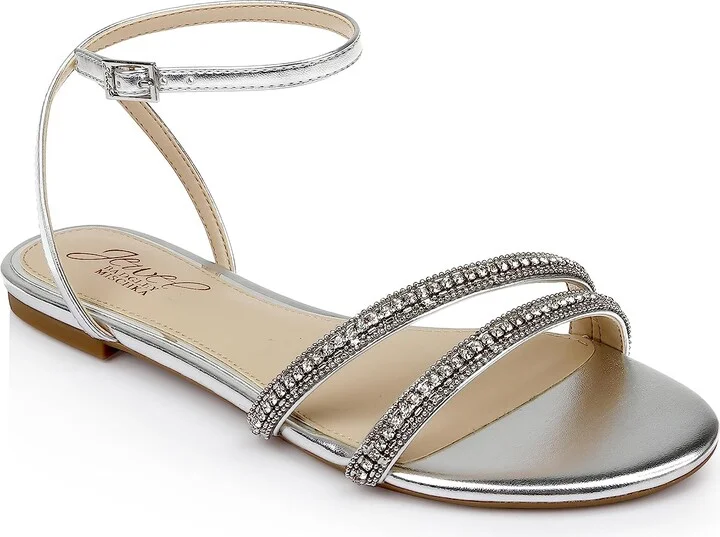 Jewel Badgley Mischka Roslyn Metallic Flat Sandal with Crystals