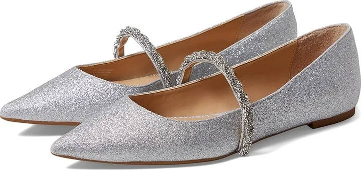 Jewel Badgley Mischka Vana Women's Flat Shoes Silver : 6 M, Textile