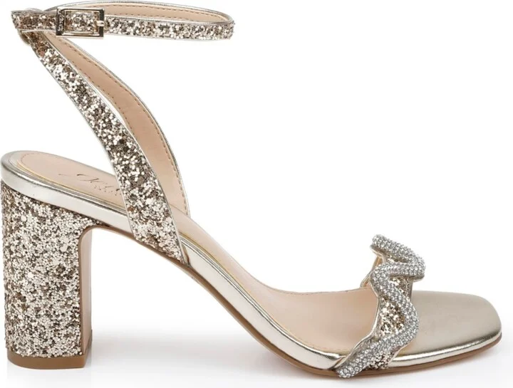 Jewel Badgley Mischka Women's Gem Wavy Ornament Block Heel Evening Sandals - Image 2