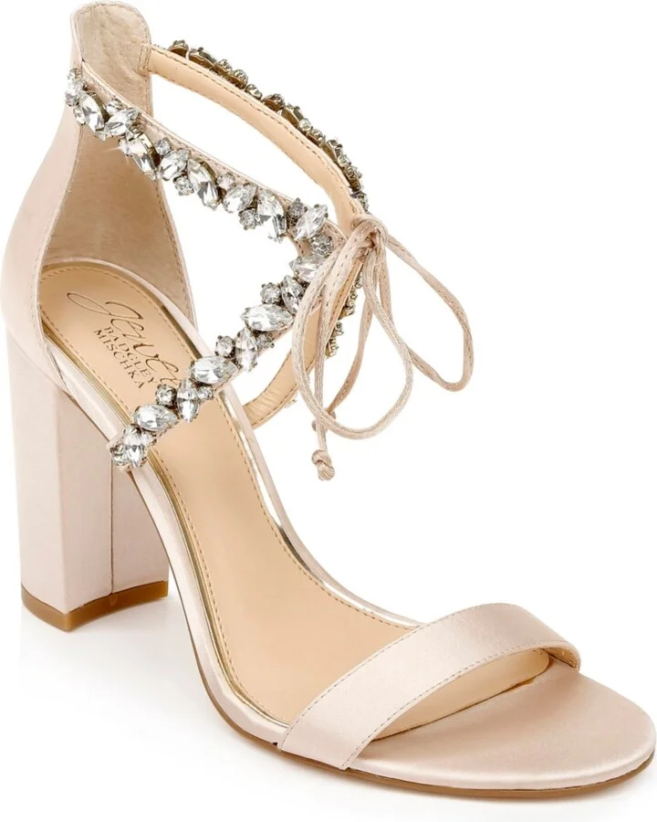 Jewel Badgley Mischka Women's Thamar Rhinestone Tie Detail Block Heel Evening Sandals