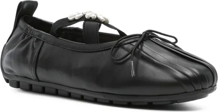 Jewel-Embellished Leather Ballet Flats - Image 2