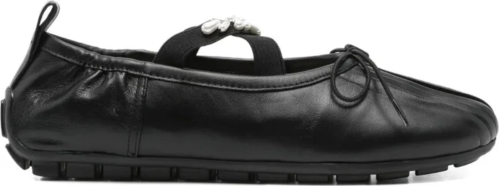 Jewel-Embellished Leather Ballet Flats