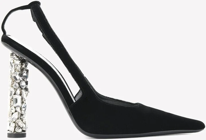 Jewel Heel 105 Slingback Velvet Pumps