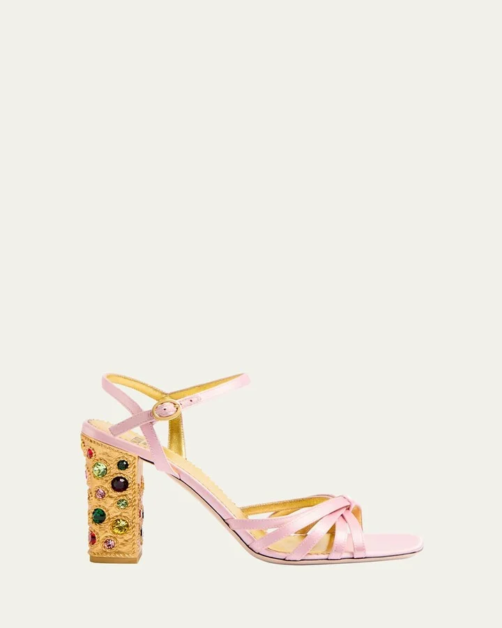 Jeweled Satin Ankle-Strap Sandals