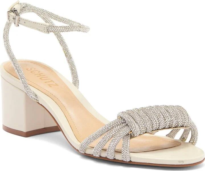 Jewell Rhinestone Block Heel Ankle Strap Sandal