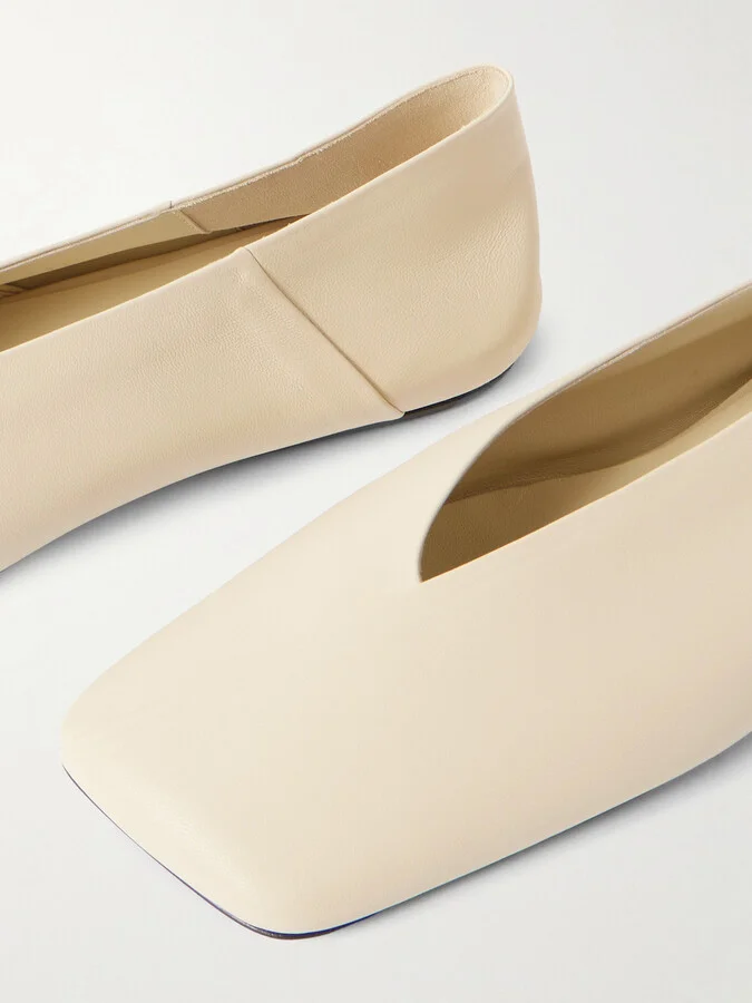 Jil Sander - Asymmetric Leather Ballet Flats - Cream - Image 4