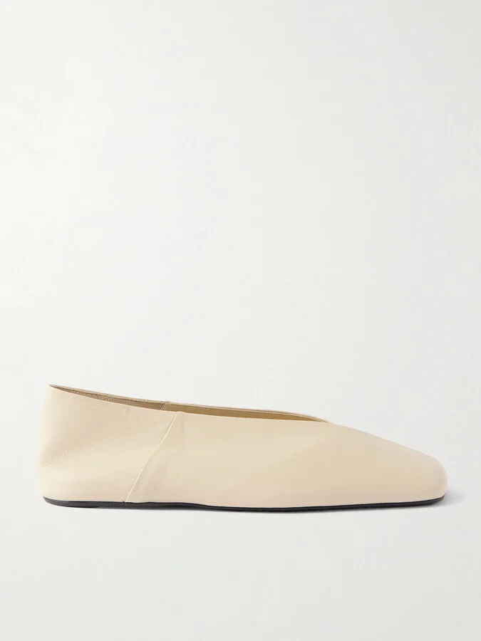 Jil Sander - Asymmetric Leather Ballet Flats - Cream - Image 5