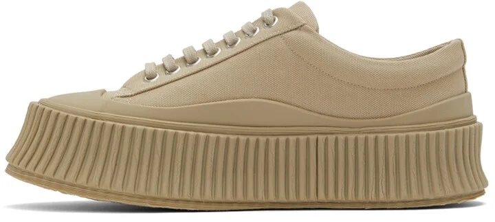 Jil Sander Beige Canvas Platform Sneakers - Image 3