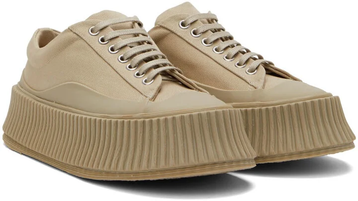 Jil Sander Beige Canvas Platform Sneakers - Image 4