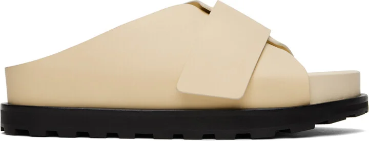 Jil Sander Beige Cross-Strap Leather Slides