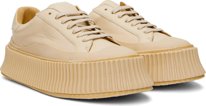 Jil Sander Beige Leather Sneakers - Image 4