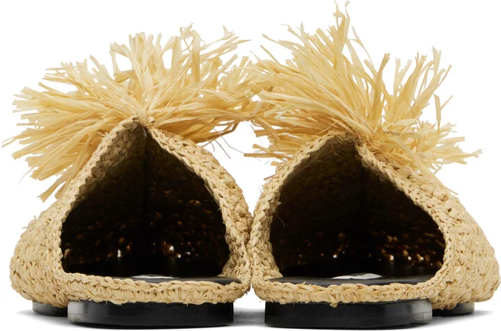 Jil Sander Beige Raffia Slippers - Image 2