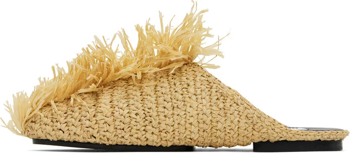 Jil Sander Beige Raffia Slippers - Image 3