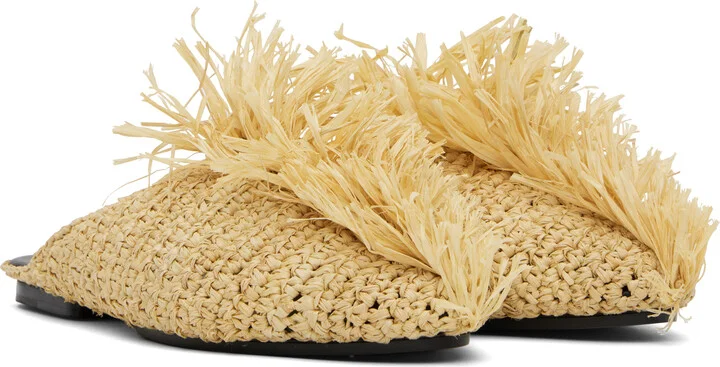 Jil Sander Beige Raffia Slippers - Image 4
