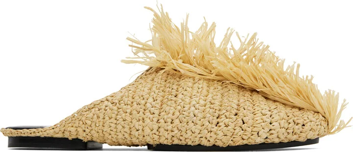 Jil Sander Beige Raffia Slippers
