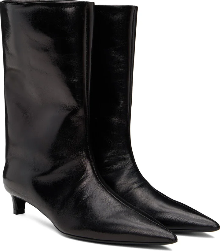Jil Sander Black Leather Heeled Boots - Image 4