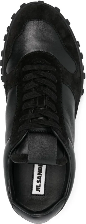 Jil Sander Black Leather Lace-Up Sneakers With Suede Inserts - Image 4