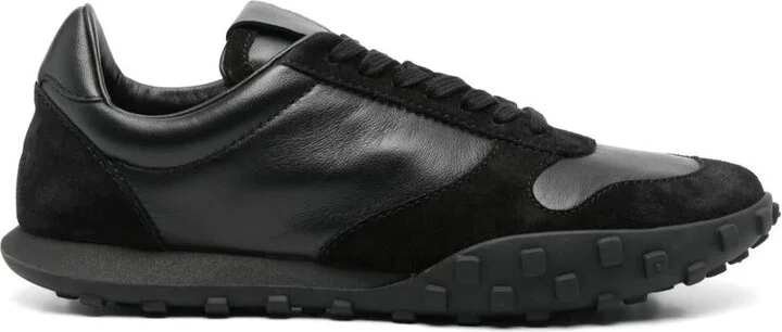 Jil Sander Black Leather Lace-Up Sneakers With Suede Inserts